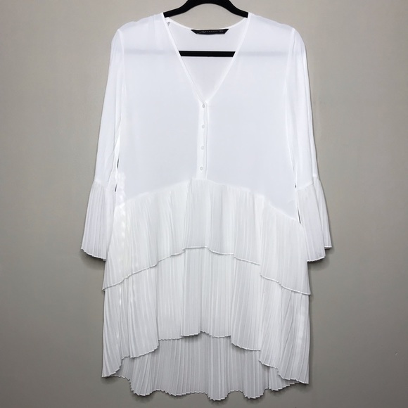 Zara Tops - Zara Layered Pleated White Popover Hi Low Tunic M